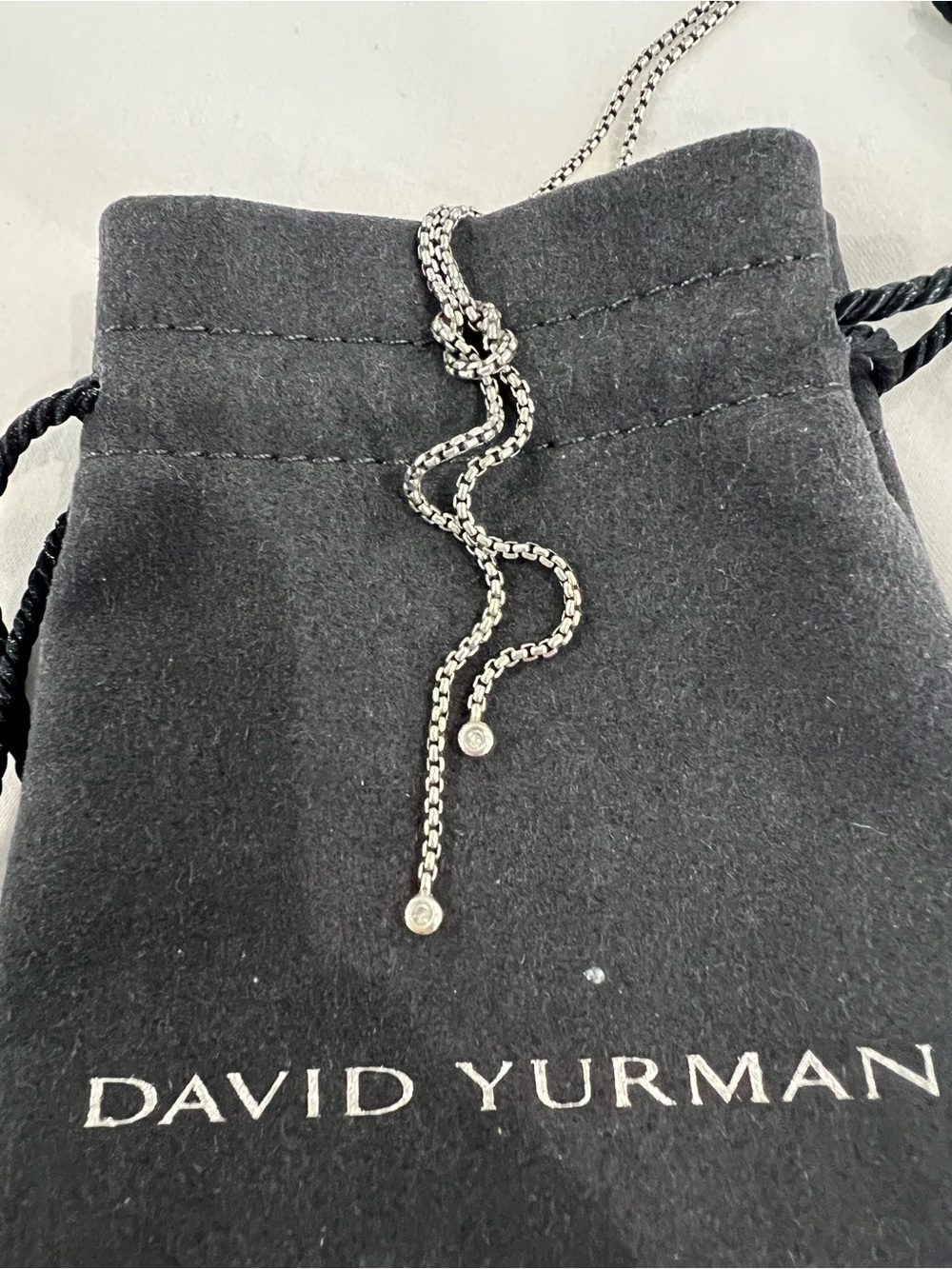 David Yurman Chain Lariat w. Diamonds Necklace - Picture 6 of 6